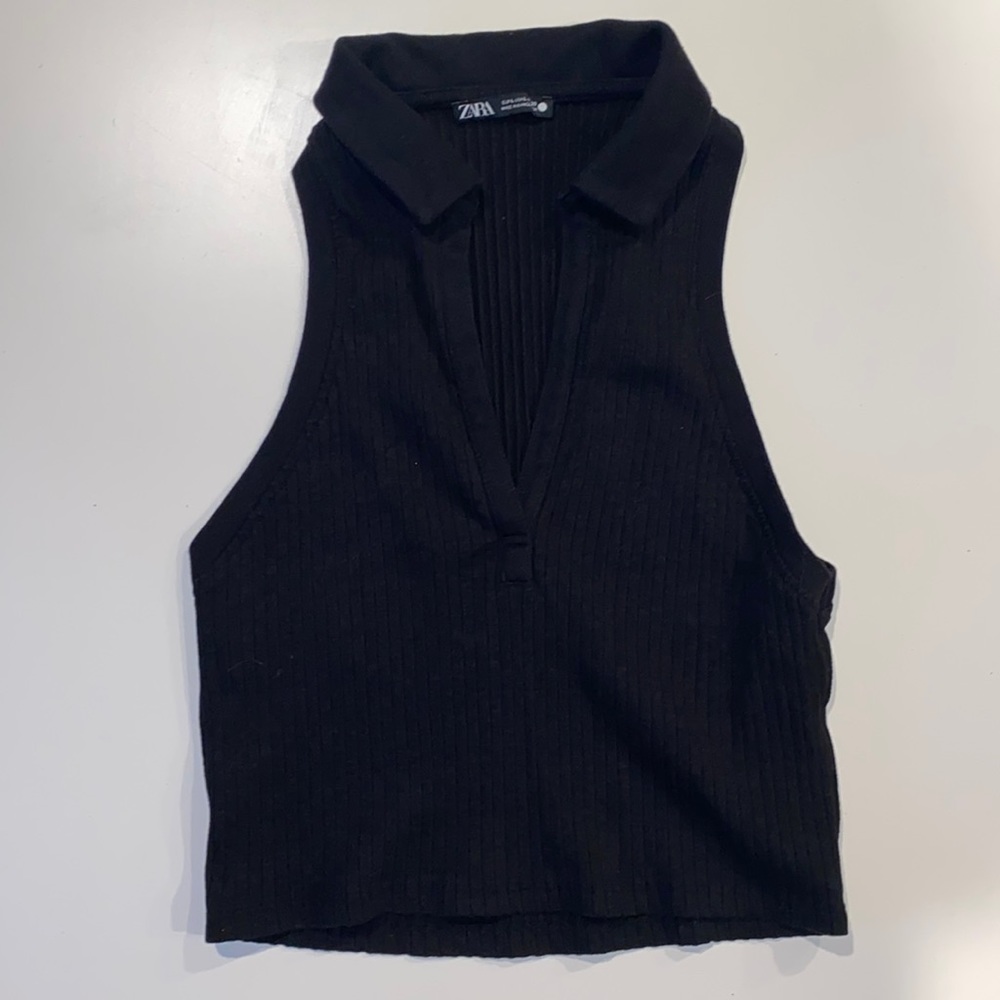 Zara Ribbed Collared Top